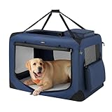 Feandrea Hundebox faltbar, Transportbox Hund, XXXL, Hundetasche, Oxford-Gewebe, Netzstoff, atmungsaktiv tragbar transportabel, Metallrahmen, mit Griffen, Taschen, 102 x 69 x 69 cm, dunkelblau PDC10Z