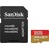 SanDisk Extreme 400 GB microSDXC Memory Card + SD Adapter with A2 App Performance + Rescue Pro Deluxe, Up to 160 MB/s, Class 10, UHS-I, U3, V30, Red/Gold