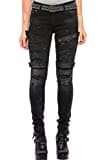 Cipo & Baxx Damen Jeans Hose Destroyed Ausgefallen Denim Biker Jeans Slim Fit Design Pants Jeanshose Schwarz W28 L32