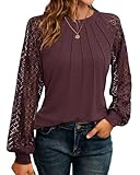 WNEEDU Sweatshirt Damen Pullover Herbst Langarmshirt Oberteile Tops T-Shirts Elegante Langarm Spitzen Lässig Bluse Frühling und Herbst Tops