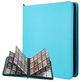 Lictin Sammelkarten Album, 12 Fächer Sammelkarten Hüllen, 576 Pockets Sammelalbum Karten, Sammelkarten Box mit Seitenöffnung, Karten Sammelmappe für Spielkarten zum sammeln und tauschen Seeblau