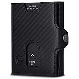 VON HEESEN Slim Wallet mit Münzfach & RFID-Schutz - Mini Geldbörse Herren & Damen - Kartenetui Kreditkartenetui - Portmonee Geldbeutel Portemonnaie klein (Carbon-Schwarz)