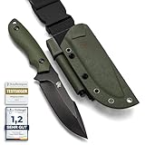 Wolfgangs Outdoor-Messer AMBULO mit Kydex Holster - Edles Jagdmesser aus einem Stück D2 Stahl gefertigt - DAS Bushcraft Messer - Perfektes Survival Messer (Grün - Stonewash)