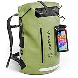 Earth Pak Summit wasserdichter Rucksack, Backpack mit leistungsstarkem Reißverschluss und Rolltop, wasserfester Handyhülle Grün 55L