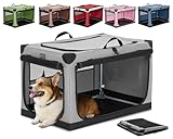 Petsfit Hundebox faltbar, Hundebox Auto Verstellbarer Stoffbezug, Hundebox für zuhause mittelgroße Hunde, Hundetransportbox mit 3 Tür-Design, Einfach zu Transportieren, M, Grau