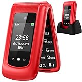 uleway Seniorenhandy Klapphandy ohne Vertrag,GSM Großtasten Mobiltelefon SOS Notruffunktion,Taschenlampe,FM Radio,2.4 Zoll Dual Display Einfach Handy für Senioren (Rot)(mit Ladestation), o2