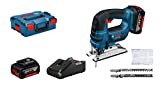 Bosch Professional 18V System Akku Stichsäge GST 18V-LI B (inkl. 2x 4.0Ah Akku, Schnellladegerät, 3xStichsägeblatt, Abdeckhaube, in L-BOXX)