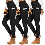 HIPOWER 3er Pack Thermoleggings Damen Mit Taschen Leggings Gefüttert Winter High Waist Fleece Warme Leggins Blickdicht Schwarz Sport Thermounterwäsche Laufhose Yogapants(A-Schwarz*3,S-M)