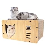 Heikoeco® Katzenhöhle mit Kratzbrett, XXL Katzenhaus Indoor aus Pappe, Kratzpappe für Katzen, Kratzpad Lounge, Langlebiges Katzenspielzeug 55 * 29 * 28cm (Katzenkopf)