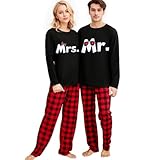 Lufebut Partner Weihnachts Schlafanzug für Paare Zweiteiliger Couples Pyjama Set Lang Briefdruck Weihnachten Nachtwäsche Hausanzug Loungewear Damen, S