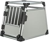 TRIXIE Hunde-Transportbox, Aluminium, M: 55 × 62 × 78 cm, hellgrau/silber, mit Klettleiste am Boden, Sicherheitsverschluss, mit rutschfester Liegematte - 39341