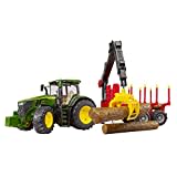 bruder 03154 - John Deere 7R 350 mit Rückeanhänger & 4 Baumstämmen - 1:16 Bauernhof Landwirtschaft Forstwirtschaft Waldarbeit Traktor Trecker Schlepper Bulldog Holztransporter Spielzeug Fahrzeug