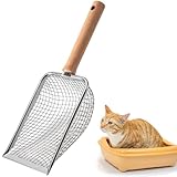 Powmag Katzenklo Schaufel, Streuschaufel Katzenklo Metall, 5 mm Katzenstreuschaufel Fein Katzenstreu Scoop, 27 x 10 cm Katzenstreu Schaufel mit Holzgriff, Katzenstreuschaufel für Feine Katzenstreu