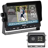 VSG24 Vision AI PRO 7" Rückfahrkamera Set mit KI-Assistent, Personenerkennung & akustischer Warnung - Wetterfeste IP68 Kamera mit integrierter Heizung & Nachtsicht, HD Monitor, zum nachrüsten