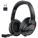 EKSA H6 Bluetooth Headset mit Mikrofon & USB Dongle [Bis zu 55 Stdn & 10 Meter Reichweite] Wireless PC Headset mit AI Noise Cancelling Mic, Over Ear Headset für Business/Büro/Home Office/Teams/Zoom