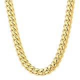 VEXXS Panzerkette Herren 10/12mm,18 Karat Vergoldet Edelstahl cuban chain, Flache Kubanische halskette Herren Kette,Goldkette für Herren Männer Jungen, Herren Schmuck Geschenk,46-66cm