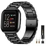 CeMiKa Metall Armband Kompatibel mit Fitbit Versa 2 Armband/Fitbit Versa Armband, Edelstahl Ersatzband mit Doppelfaltschließe für Versa 2 Armbänder/Versa Lite Smartwatch, Frauen Männer, Black