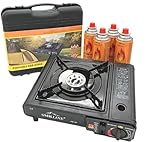 SMH LINE® Campingkocher Gaskocher Set inkl. 4 Gaskartuschen 227g Gas Camping Koffer Herd Outdoor Tischgrill 1 flammig