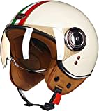 Sommer Vintage Motorrad Open Face Helm Vintage Roller Helm Damen Herren Retro Elektrischer Halbhelm Mit Sonnenblende Vespa Jet-Helm Für Cruiser Motobike DOT Approved F,L