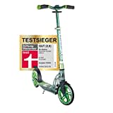 SIX DEGREES Aluminium Scooter mit Klappmechanismus u. Ständer, 205 mm, höhenverstellbar, GS-geprüft, grün, TESTSIEGER