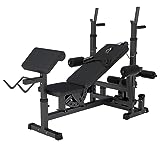 GORILLA SPORTS® Multifunktion Hantelbank - Verstellbar, mit Langhantel-Ablage, Curlpult und Butterfly, Dip-Station, Beincurler, Bankdrücken, Schwarz/Weiß - Trainingsbank, Kraftstation, Fitness Bank