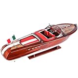 Seacraft Gallery Riva Aquarama-Modellboot-Dekoration, 68,6 cm (rot/weiße Ledersitze), komplett montiertes Holzmodellschiff – Spielzeugboot-Dekor aus Holz – Riva-Boot-Modell-Display – Holzdekor