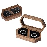 Ring Box Walnuss Holz, Samt Soft Interieur Ringbox Ringkissen Hochzeit Ringschatulle Wedding Schmuckkästchen Klein Schmuckbox Ringschachtel Schmuckaufbewahrung Display Box für Verlobung (Schwarz)