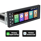 6,9 Zoll Android Autoradio 1Din mit Wireless CarPlay, 2G+32G Android Auto Radio mit Bildschirm, Touchscreen Autoradio Bluetooth mit GPS WiFi AM/FM/RDS SWC Hands Free Calling