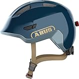 ABUS Kinderhelm Smiley 3.0 ACE LED - Fahrradhelm mit Licht - tiefe Passform & Platz für einen Zopf - für Mädchen und Jungs - Blau Glänzend, Größe M