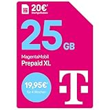 Telekom MagentaMobil Prepaid XL mit 25 GB Highspeed-Volumen I Surfen mit 5G/ LTE Max & Allnet Flat (Min, SMS) in alle dt. Netze I Datenmitnahme I Basic Roaming & Hotspot Flat I 20 EUR Startguthaben