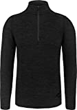 normani Herren Premium Merino Outdoor Langarm-Shirt Longsleeve mit Reißverschluss, 100% Merinowolle Pullover mit 1/4 Zip Farbe Dunkel-Schwarz Größe L/52