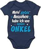 Shirtracer Baby Body Junge Mädchen - Sprüche - Onkel Spruch - Mein gutes Aussehen habe ich von meinem ONKEL - 3/6 Monate - Navy Blau - sprüchen unkel strampler für neffen babygeschenk mit aufschrift