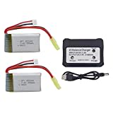 ZYGY 2pcs 7.4V 850mah Lithium Batterie & 2in1 Ladegerät für 9300 9301E 9302E 9303E 9034E 9305E 9310 9201E 2.4G 1:18 Anteil Fernbedienung Allradantrieb Hochgeschwindigkeits-Offroad RC Auto