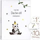 OLGS Babyalbum Lino - Das bin ich! Babytagebuch Junge/Mädchen | Geschenkidee zur Geburt | Erinnerungsbuch für Baby mit Golddruck | 66 Seiten + GRATIS Meilenstein Sticker