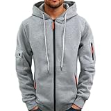 Hoodie Herren Oversize Winter Dicke Kapuzenpulli Langarm Pullover mit Taschen Kordelzug Casual Sweatshirt 2024 Winter Pulli Hip Hop Outdoor Kapuzenpullover Personalisierte Hoodie(Light Gray,3XL)