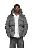 Burocs Glossy Puffer Jacket - Dark Grey - Jacke Herren - 2-Wege Reißverschluss - Metall Logo - Innentasche mit Reißverschluss - Kordelzug - 100% Nylon Obermaterial, Größe:L, Farbe:Dark Grey