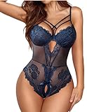 Avidlove Baby Dolls & Negligees Für Damen Spitze Dessous Sexy Unterwäsche V-Ausschnitt Reizwäsche Navy Blau M