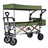 TMZ Bollerwagen faltbar mit Dach Handwagen Transportkarre Gerätewagen Strandwagen Mit Hinterradbremse | klappbar | Vollgummi-Reifen | bis 120 kg Tragkraft, Beige/Grün