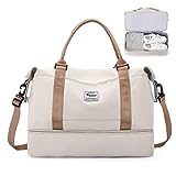 Reisetasche Damen 45x36x20 Easyjet Handgepäck Tasche Sporttasche Weekender Bag Schwimmtasche Wasserdicht Travel Duffle Bag Fitnesstasche Trainingstasche Krankenhaustasche mit Schuhfach,G10-Beigebraun