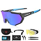 X-TIGER Fahrradbrille, Herren Damen Sportbrille, UV400 mit 5 Wechselgläser,Starker TR90 Frame, mit Montierbarem Brillenband & Ohrhaken, Outdoor-Sport/Radfahren/Laufen/Autofahren/Angeln/Golf