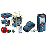 Bosch Professional 12V System Linienlaser GLL 3-80 CG (2x Akku, Ladegerät, grüner Laser, App-Funktion, bis 30 m) und Laser Entfernungsmesser GLM 40 (max. Messbereich 40 m, Flächen-/Volumenberechnung)