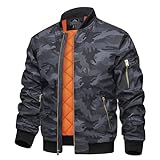 TACVASEN Herren Bomberjacke Übergangsjacke Sportjacke Fahrrad Windbreaker Camouflage Frühlingsjacke mit Taschen (XXL, Schwarz Camo)