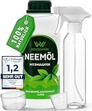 WENDOWERK® Neemöl [1000ml] - Inkl. Sprühflasche und Messbecher - Neemöl mit Emulgator zur direkten Anwendung - Niemöl zur natürlichen Pflanzenpflege für Indoor und Outdoor