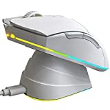 KLIM Blaze Pro – Gaming-Maus, kabellos, RGB wiederaufladbar, mit Ladestation – Neuheit 2024 – Hochpräziser Sensor mit Langer Akkulaufzeit – 6000 DPI – kabelgebundene und kabellose Maus – Weiß