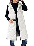 Imily Bela Weste Damen Steppweste Kapuze Vest Leichte Ärmellos Jacke Übergangs Westen Bodywarmer Längere Übergangsjacke Casual Longweste Oberbekleidung（weiß，m）