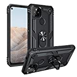 BestST Hülle für Google Pixel 5a Cover + HD schutzfolie, Armor Stoßfest TPU PC Schutzhülle Ringhalter Handytasche Case Handy Hüllen, Schwarz