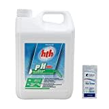 HTH pH Minus Flüssigkeit 15 % – 5 l | Flüssiger pH-Korrektor – Senkt den pH-Wert + 10 HPS-Tests gratis 6-in-1