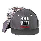 Nebelkind Snapback-Cap-Herren Damen Berlin Calling Netzplan grau, Einheitsgröße OneSize, Größenverstellbar, Unisex, hochwertige Basecap trendig, Streetwear Style, Baseball-Kappe mit geradem Schirm