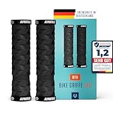 Alphatrail MTB Griffe Leo I Optimierte Dämpfung für grobe MTB Trails I Starke Double Lock-On Befestigung für Ø 22mm Lenker I Langlebige Fahrrad Griffe in Schwarz mit ökologischer Gummimischung