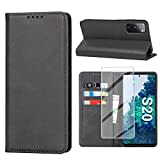 Handyhülle für Samsung Galaxy S20 Hülle mit Panzerglas Schutzfolie, Schutzhülle S20 Leder Wallet Kartenfach Standfunktion Stoßfest Klapphülle Hüllen Galaxy S20 6.2 Zoll Case Cover Klappbar (Schwarz)